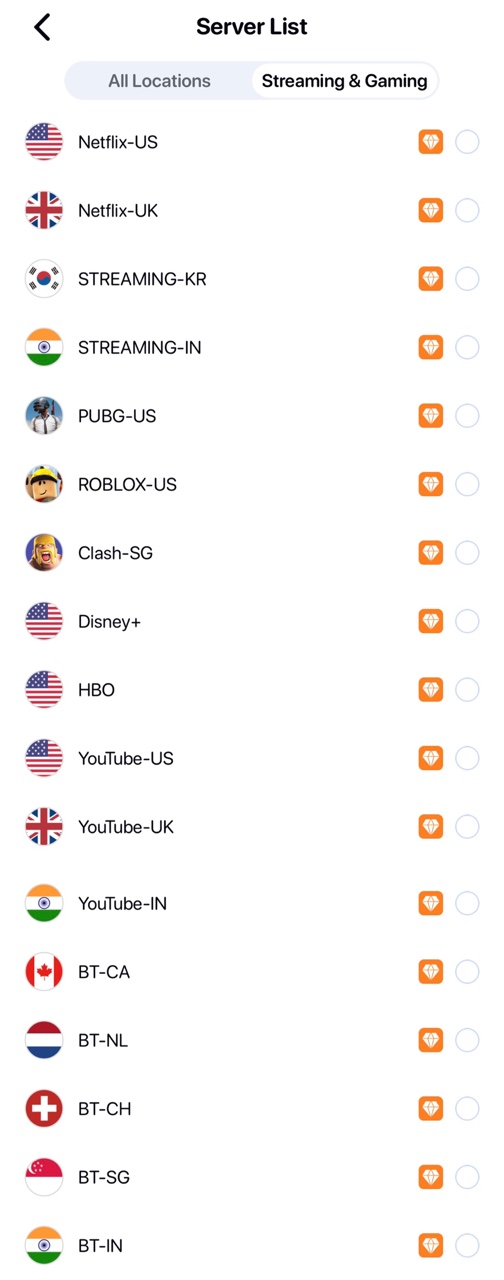 vpn server list for streaming and gaming